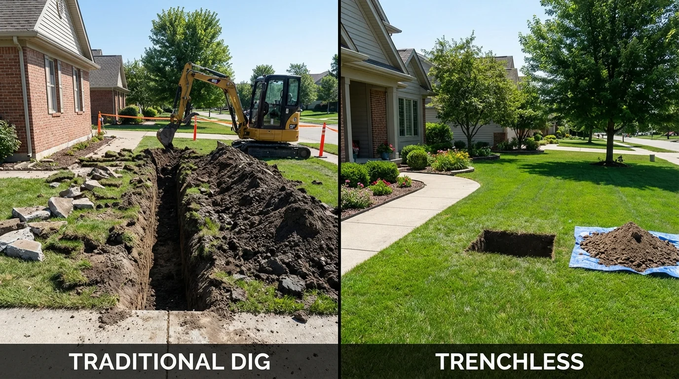 Trenchless sewer repair with minimal yard damage versus traditional excavation in Lincoln, AL